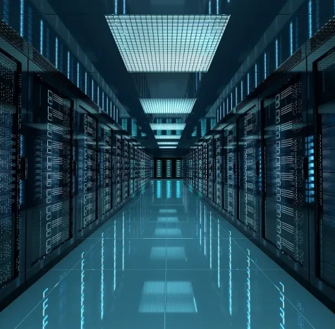 dark servers center room with computers storage systems